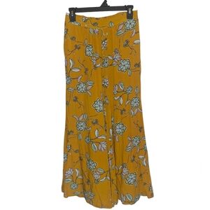 JAASE Handshaped Wide Leg Yellow Floral 100% Rayon Hippie Palazzo Pants Size S